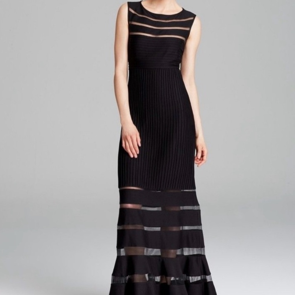Tadashi Shoji Black Ribbed Sleeveless Sheer Maxi Dress - Size XS